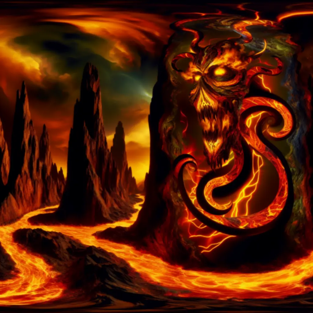 Rykard, wężowy tytan, spogląda znad lawy