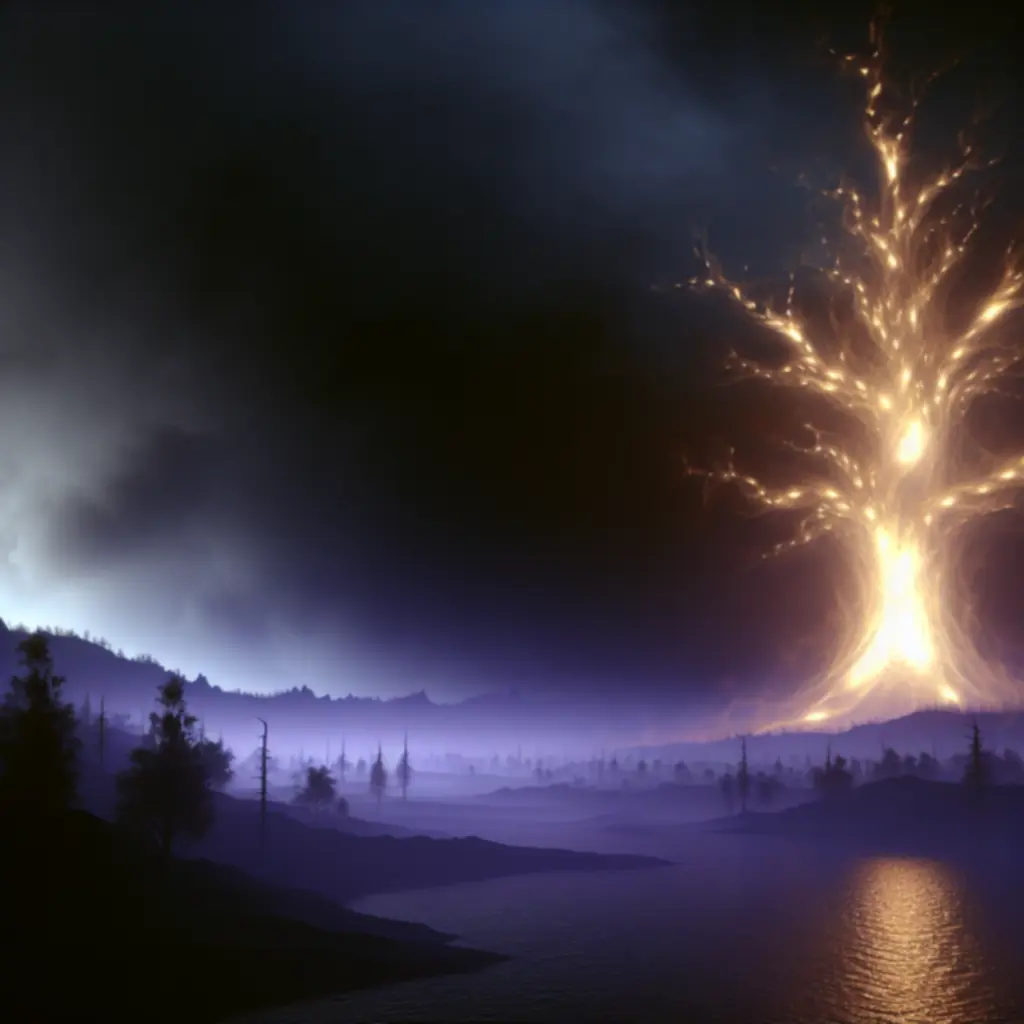 Ciemne, zamglone pejzaże i monumentalne drzewo na horyzoncie – atmosfera Elden Ring