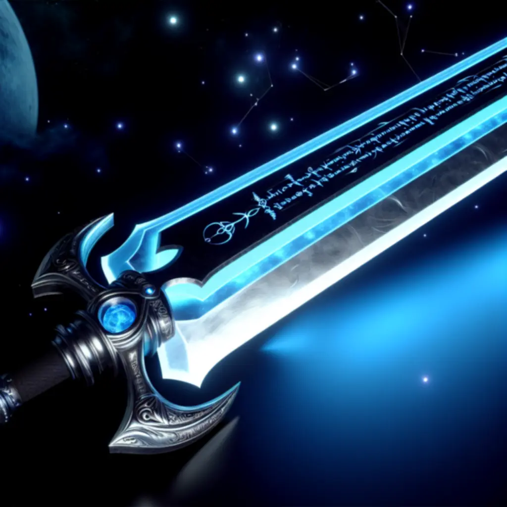 Mroczny Miecz Księżyca z eterycznym, niebieskim blaskiem