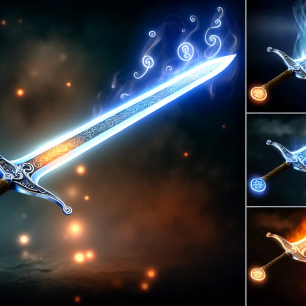 Miecz Nocy i Płomienia błyszczący zimnym blaskiem